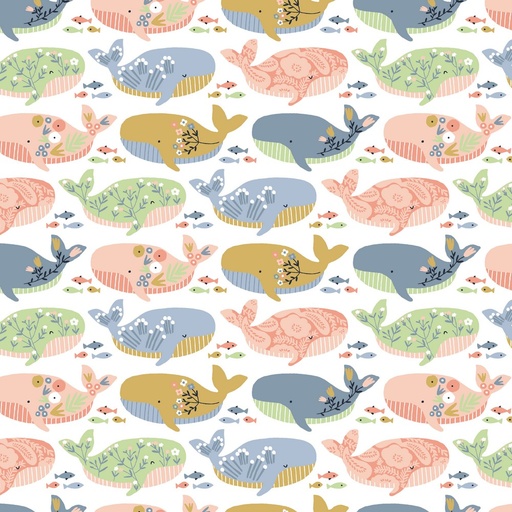 Popeline bio GOTS & Oeko-Tex | "Baleines pastel" Blanc