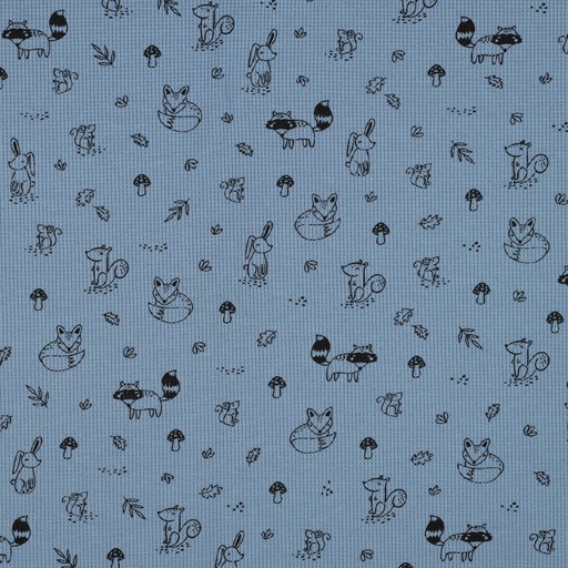 Jersey gaufré Oeko-Tex | Animaux de la Forêt (Jeans)