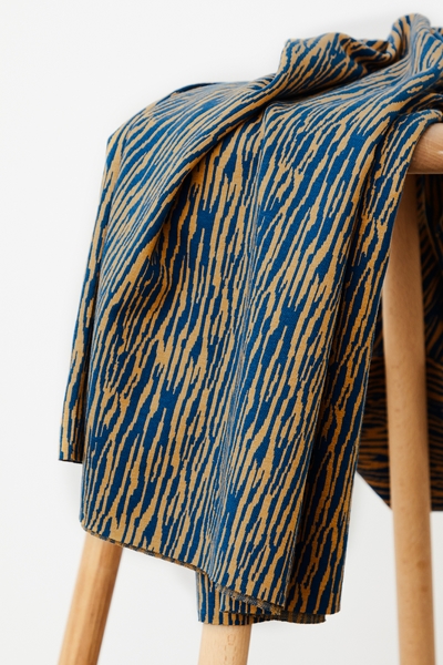 Jacquard de coton GOTS & Oeko-Tex | Rayures moutarde-bleu