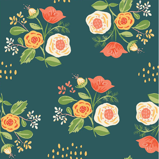 [ADL-V74-01-Monaluna] Coton 100% bio GOTS | Bouquet Teal | Monaluna