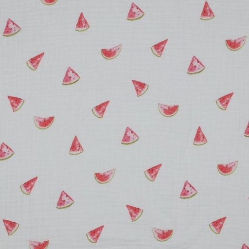 [VHT-05303.002 WHITE] Double gaze bio GOTS & Oeko-Tex | Pastèque (blanc)