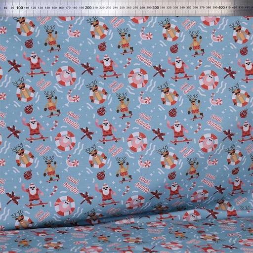 [[EXCLU-CTB 20231117]-ft-Le Père Noël en vacances (Bleu clair)] French Terry bio GOTS & Oeko-Tex By MLA 2.3 | Le Père Noël en vacances