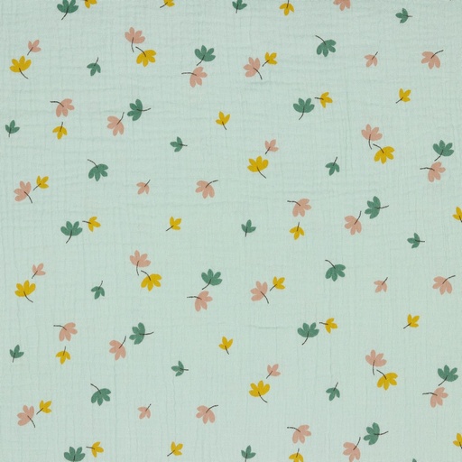 [VHT-09128.016] Double gaze bio GOTS & Oeko-Tex | Feuilles (mint)