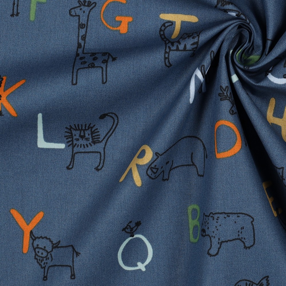 Popeline bio GOTS & Oeko-Tex | Animal alphabet (blue)