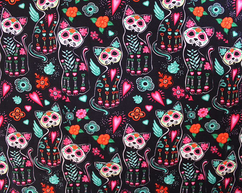 Coton Oeko-Tex | Sugar Skull Cats (Black)