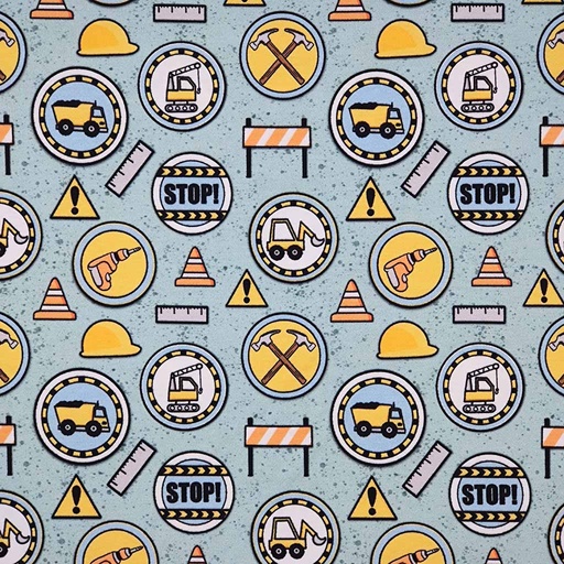 Jersey bio GOTS & Oeko-Tex | Construction badges (Aqua)