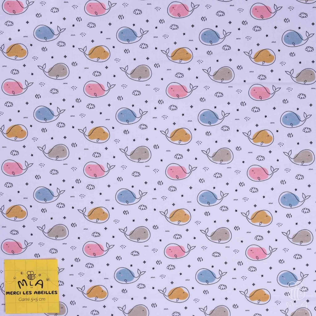 📏Jersey bio GOTS & Oeko-Tex By MLA 2.3 | "Baleines colorées"