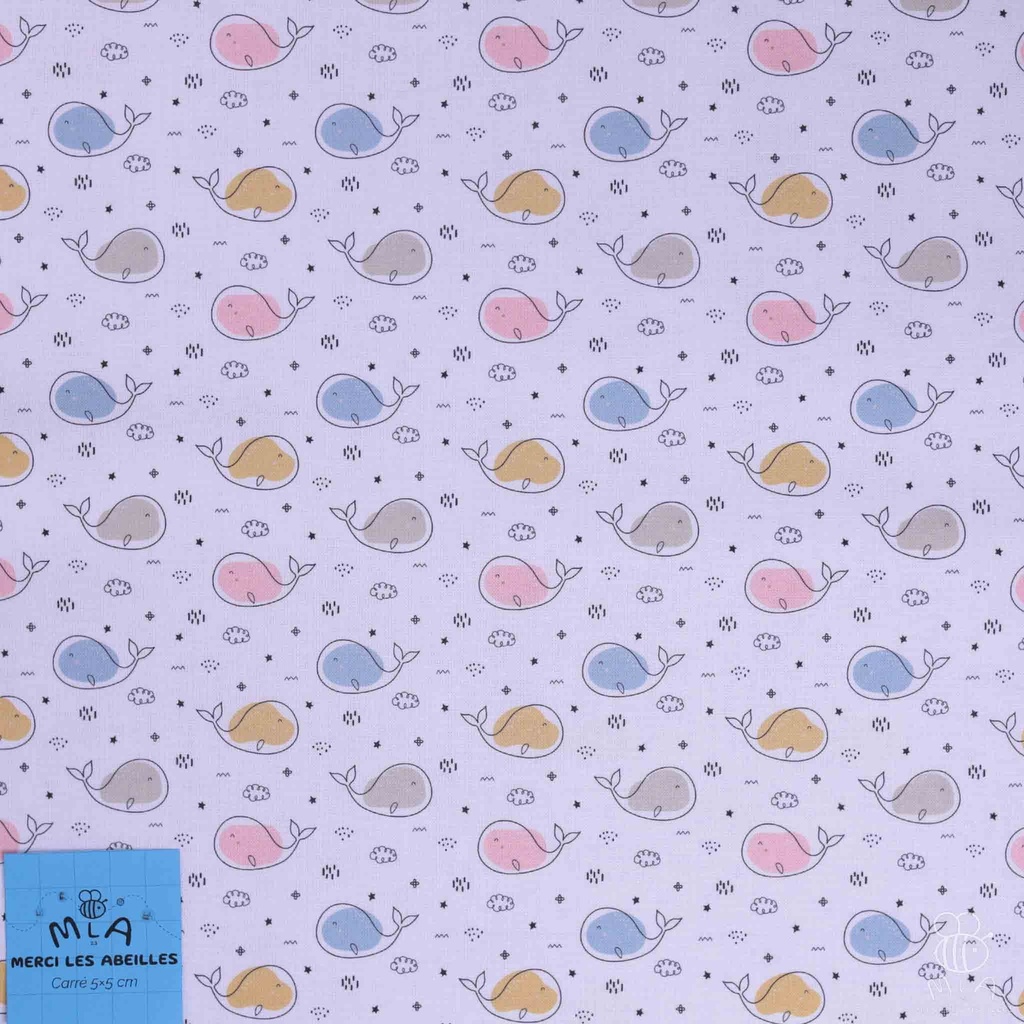 [CTB/2.211.COBIO.01/M-D1.0032/202406] 📏Percale 100% coton bio GOTS By MLA 2.3 | "Baleines colorées"