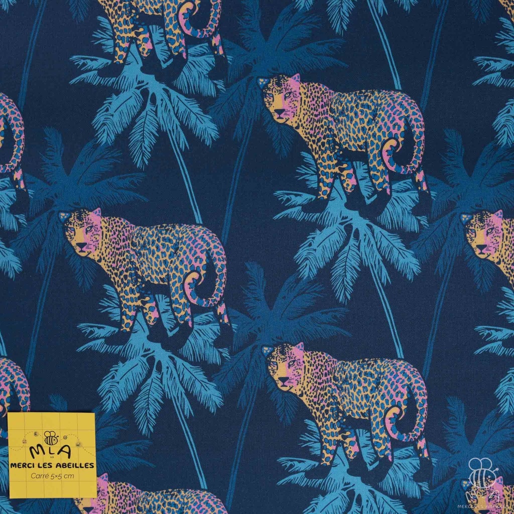 [CTB/2.211.COBIO.01/M-D1.0038/202406] 📏Percale 100% coton bio GOTS By MLA 2.3 | "Léopards sous les palmiers"
