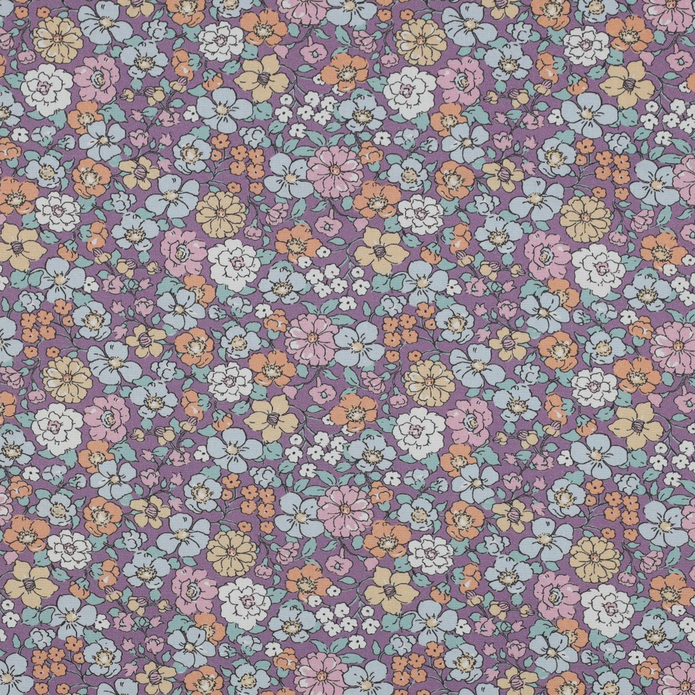 [VHT/213.COBIO.03/M-F1-04087.005/202503] Popeline bio GOTS & Oeko-Tex | Fleurs (mauve)
