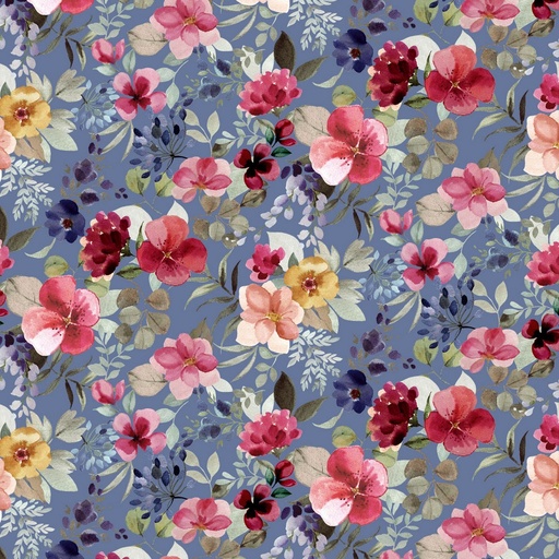 [Remnant-[STOCK2023]005] Coupon 135cm | Jersey bio GOTS & Oeko-Tex | Fleurs aquarelle (blue shadow)
