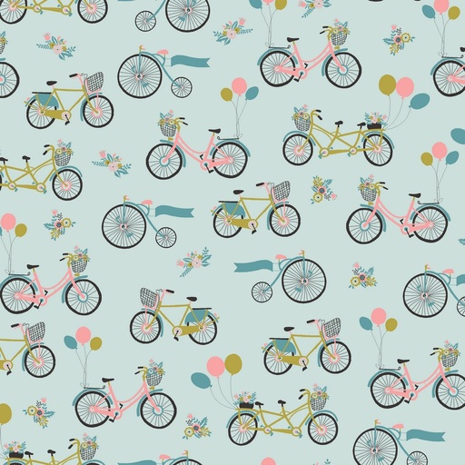 [VHT-09560.004] Coton bio GOTS | "Vélos vintages" Bleu clair