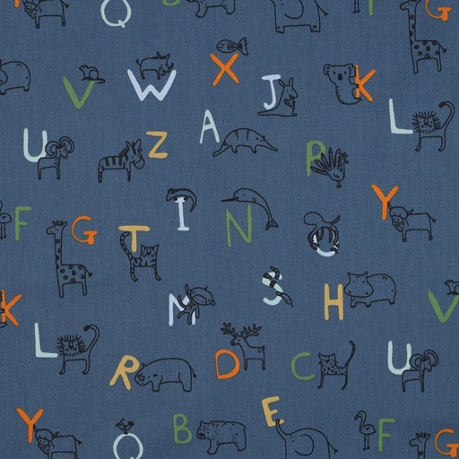 [VHT-05502.003] Popeline bio GOTS & Oeko-Tex | Animal alphabet (blue)