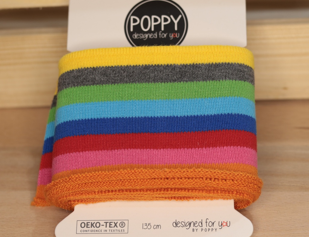 🧷Bords-côtes prédécoupé Oeko-Tex multicolore | grosses rayures