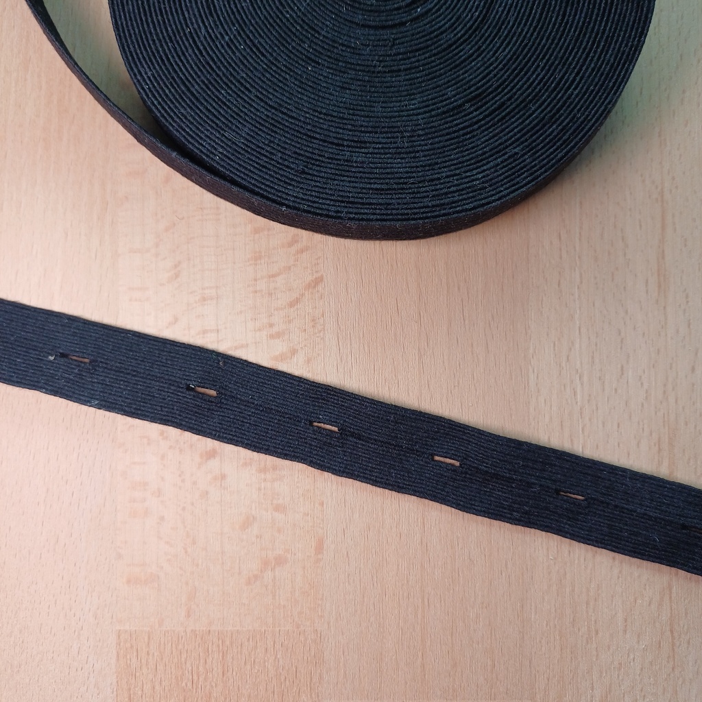 [PHCL-FLE-018.0-0-SCH-150-0-KNL] 🎗️Élastique à boutonnière bio uni noir | 18 mm