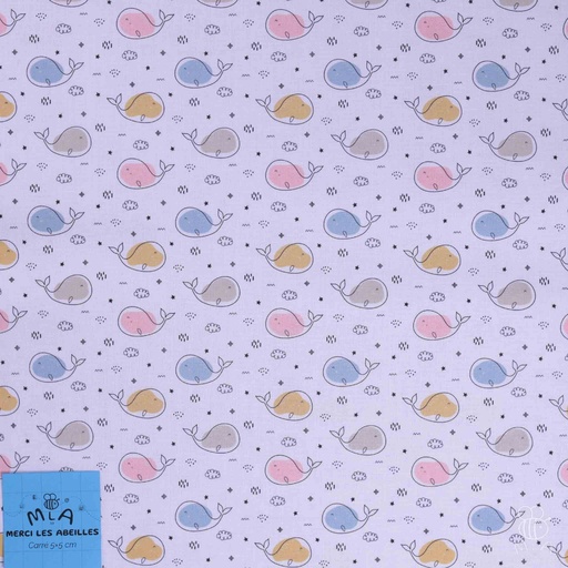 [CTB/2.211.COBIO.01/M-D1.0032/202406] 📏Percale 100% coton bio GOTS By MLA 2.3 | "Baleines colorées"