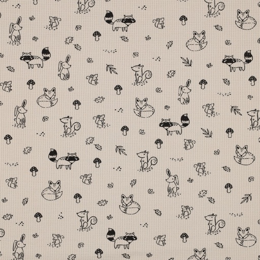 [VHT-06218.002 LIGHT SAND] Jersey gaufré Oeko-Tex | Animaux de la Forêt (Light Sand)