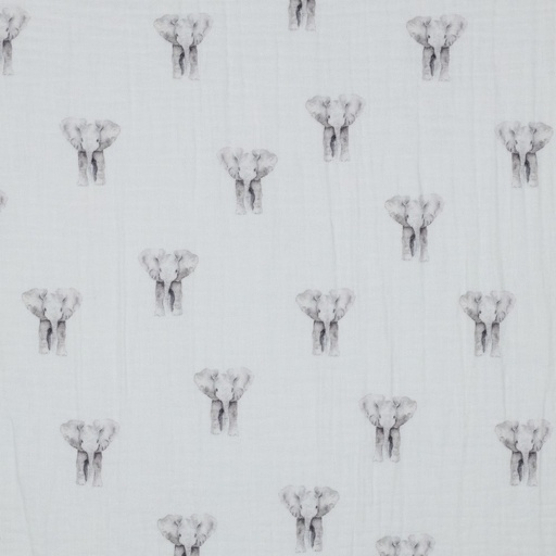 [VHT-05555.001 WHITE] Double gaze bio GOTS & Oeko-Tex | Éléphants (blanc)