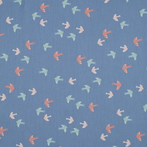 [VHT/2.213.COBIO.03/M-F1-05501.009/202309] Popeline bio GOTS & Oeko-Tex | Birds and Butterflies (blue)
