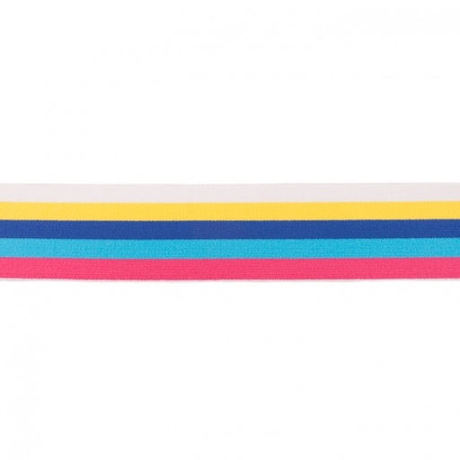 [TC-362R-44222 MULTI JAUNE] Ganse élastique Oeko-Tex | Rayures multicolores (jaune)