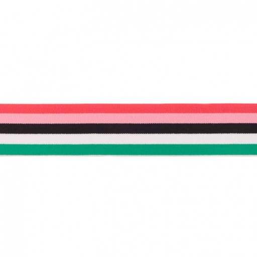 [TC-362R-44227 CORAIL] Ganse élastique Oeko-Tex | Rayures multicolores (corail)