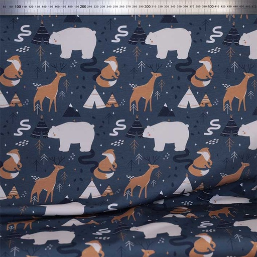 [[EXCLU-CTB 20231117]-ft-La tribu des animaux (Pétrole)] French Terry bio GOTS & Oeko-Tex By MLA 2.3 | La tribu des animaux