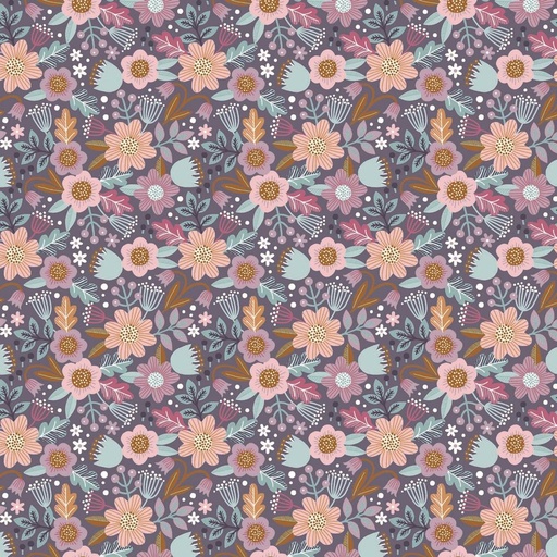 [VHT-09860.007] GOTS & Oeko-Tex organic fabric | Flowers (aubergine)