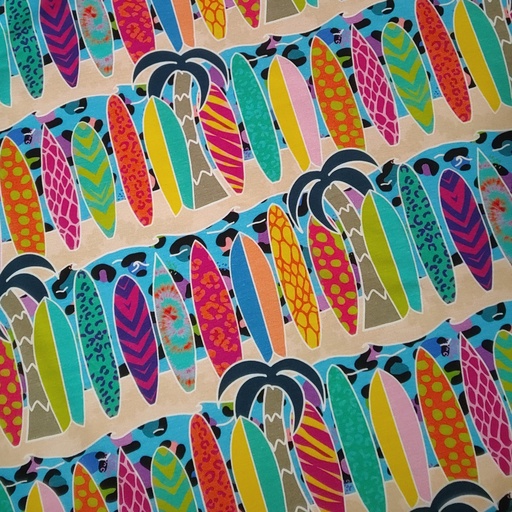 [Sample-[STOCK2023]001] Coupon 55cm | Jersey bio GOTS & Oeko-Tex | Planches de surf (Hawaii)